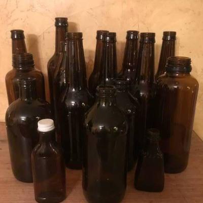 Set of Brown Glass Bottles for projects dÃ©cor