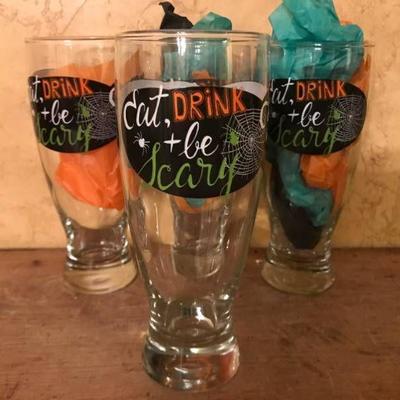 Set of 4 Eat Drink Be Scary Beer Glasses