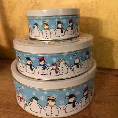 Snowman Round Tins-set of 3