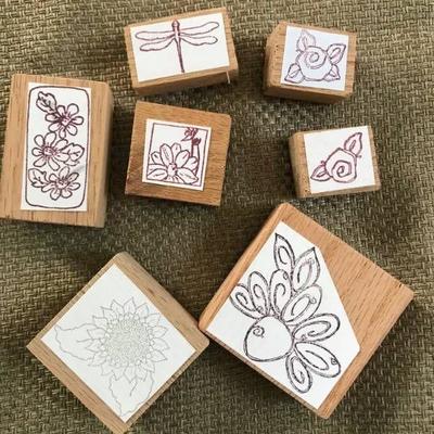 Flowers and dragonfly stamp