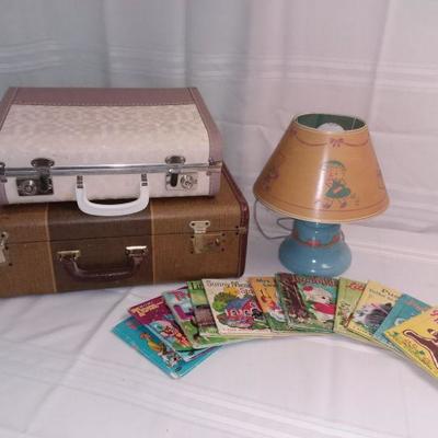 Vintage Suitcases, Child's Lamp & Books