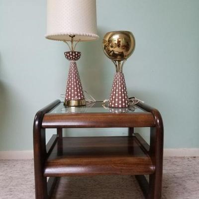 Wood End Table and 2 Lamps