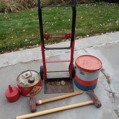 Old Gas Cans, Dolley, Sledge Hammer
