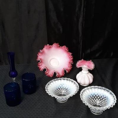 Vintage pink and white ruffled glass and more