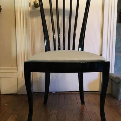Rounded Back Black Lacquer Dining Chairs, Set of Six 