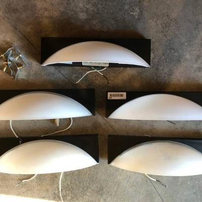 Five Deco Look wall scones. White Glass and back t ...
