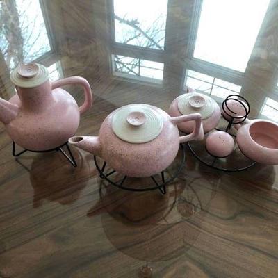 Pink & White Mid Century Art Deco Tea Set