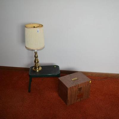 Table Lamp, Stool, & File Cabinet