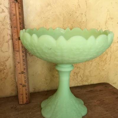 Green Milk Glass Dish on pedestal