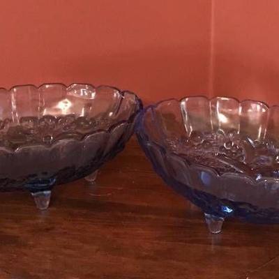 Set of 2 Blue Glass serving dishe centerpieces