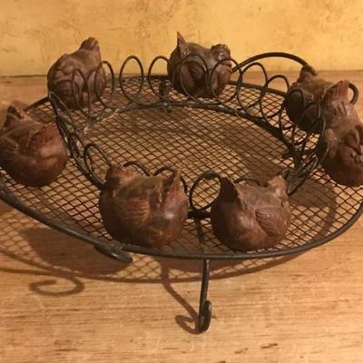 Unique rustic wire center piece with wood hens