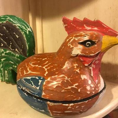Wooden Rooster Bowl 10 in length