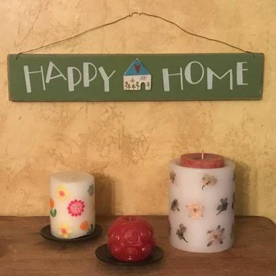 Happy Home sign and candles