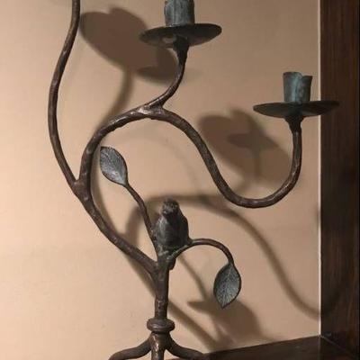 Cast Iron Bird Candle Holder with patina