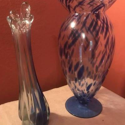 Blue Speckled Glass Vases