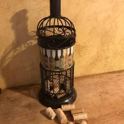 Metal wine bottle cork holder with corks