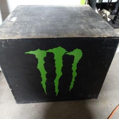 Wooden box with monster sticker.