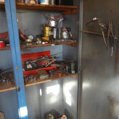 Wood cabinet wcontents- Tools & misc