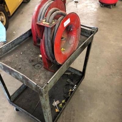 2 qty Air hose reels and Rolling tool cart