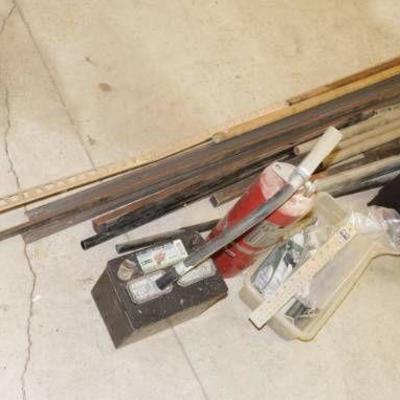 Lot of metal pipes, batteries, fire extinguisher a ...