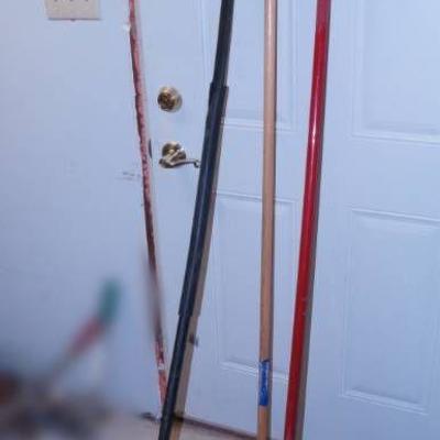 Lot of 2 shop brooms and a commercial dust mop