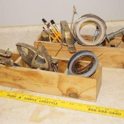 Lot of 2 Wooden Tool Caddies Full of Tools, Clamps ...