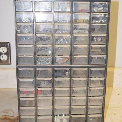 Lot of 2 Hardware Organizer Cabinets - Full of Har ...