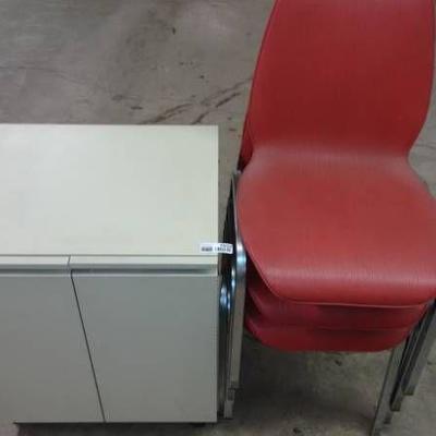 Metal Storage Cabinet and Stackable Chairs Lot.