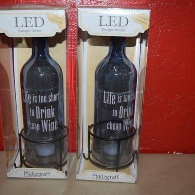 2 Pfaltzgraff LED Tealight Wine Bottles