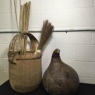 Large Woven Basket and Gourd