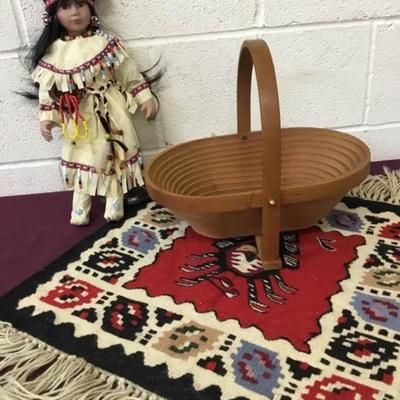 Vintage Native Doll, Rug, Folding Basket