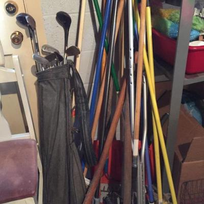 Golf Clubs and Garden Tools.