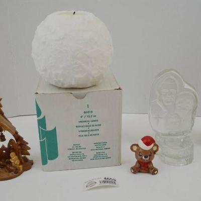 Christmas Decor Lot (Snowball Candle, Glass Mary J ...