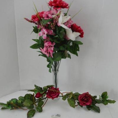 Faux Flower Arrangement In Vase w Wall Hanging Fl ...