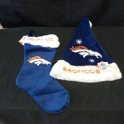 Denver Broncos Stocking and Santa Hat