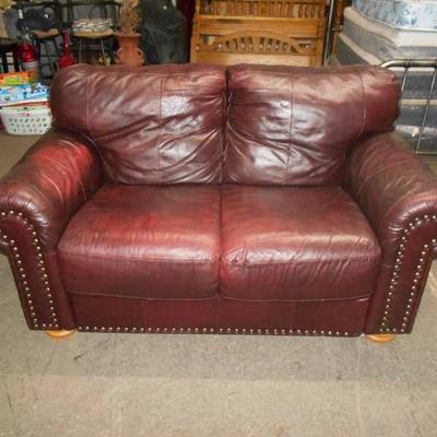 Leather Loveseat - Burgundy Color