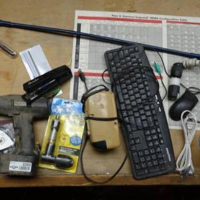 Lot of misc. Drill, clamp, keyboard w mouse, and ...