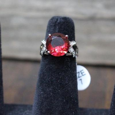 925 Sterling Silver Burgundy & White Sapphire Ring