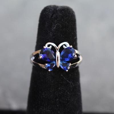 925 Sterling Silver Blue Sapphire Butterfly Ring