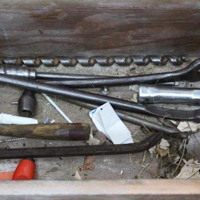 Wooden toolbox with tools