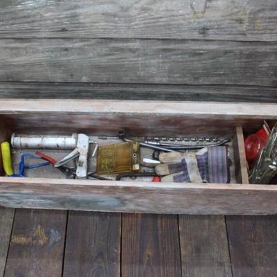 Wooden toolbox with tools