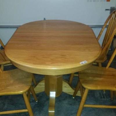 Light Oak Oval Table and 4 Windsor Chairs