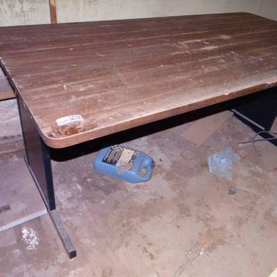 Wooden table wmetal base.