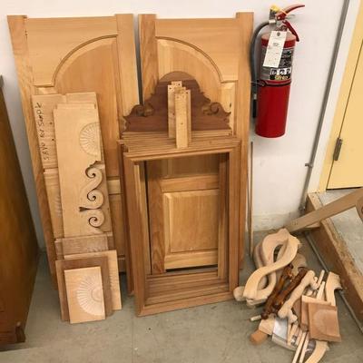 D.R. Dimes pair of arched raised panel pine doors and assembled parts
