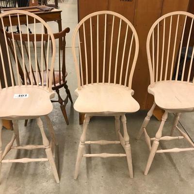 D.R.Dimes (3) bow backWindsorswivel stools, unfinished