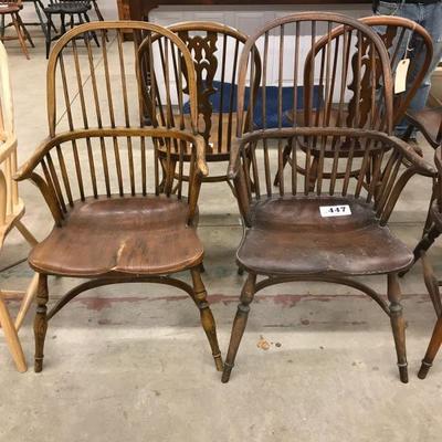 Pair of English style sack back Windsor arm chairs mixed