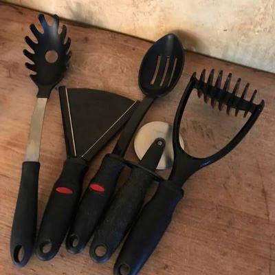 Black serving kitchen utensils