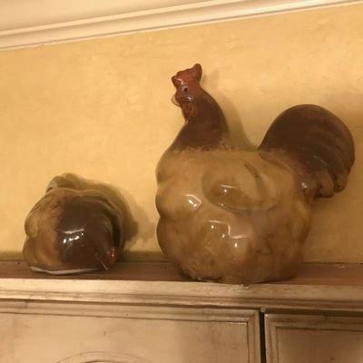 Set of ceramic Rooster and Chicken