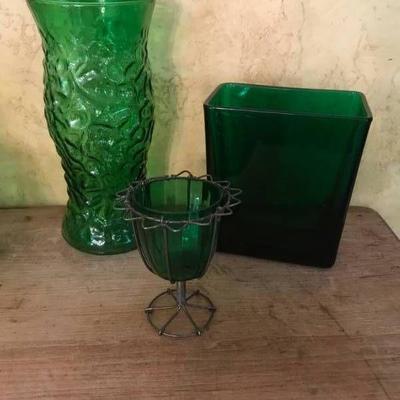 Green glass Vases