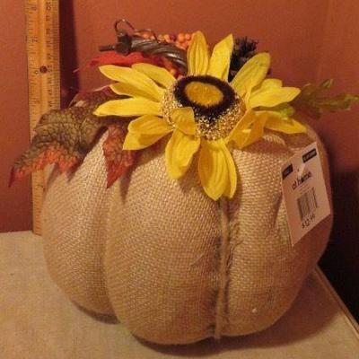 Burlap decorated pumpkin